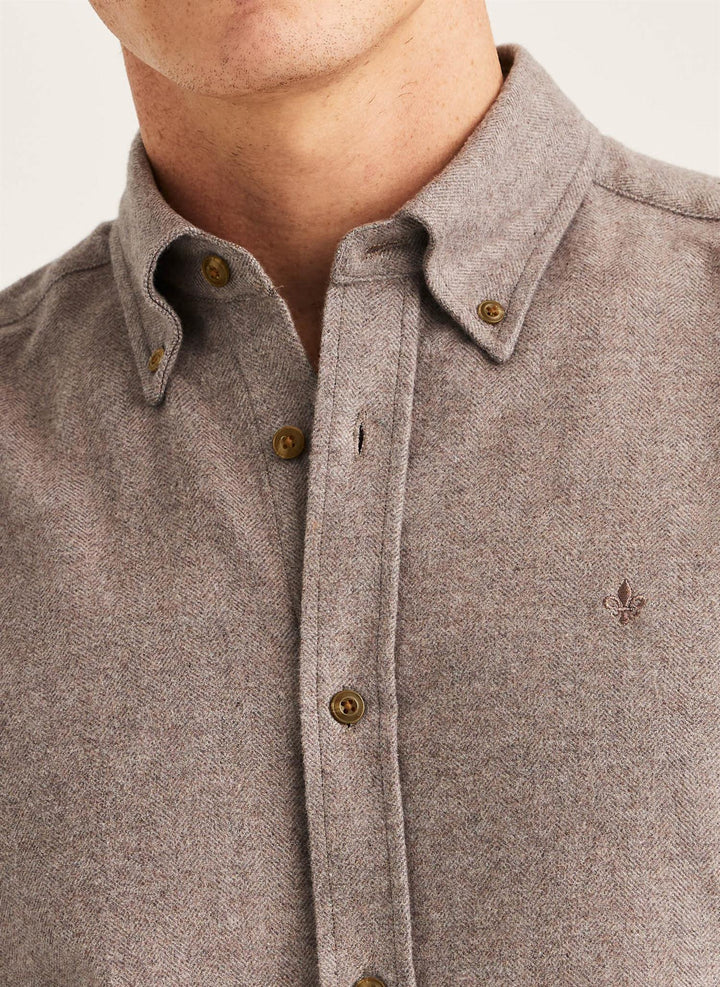 Flannel Herringbone Shirt-Slim Fit Brown