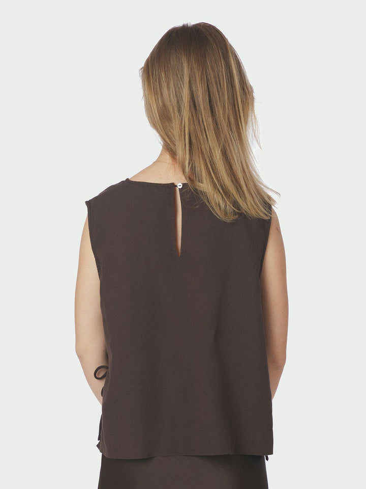 Svetlana Linen Top  Dark Brown