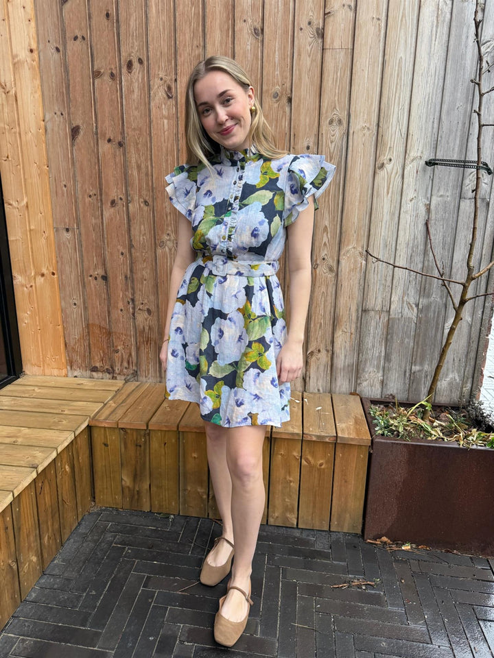 Linen Ruffle Dress  Bluebell