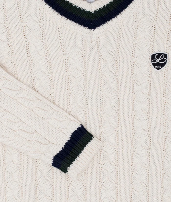 Cable Knit V-neck Sweater  Off White