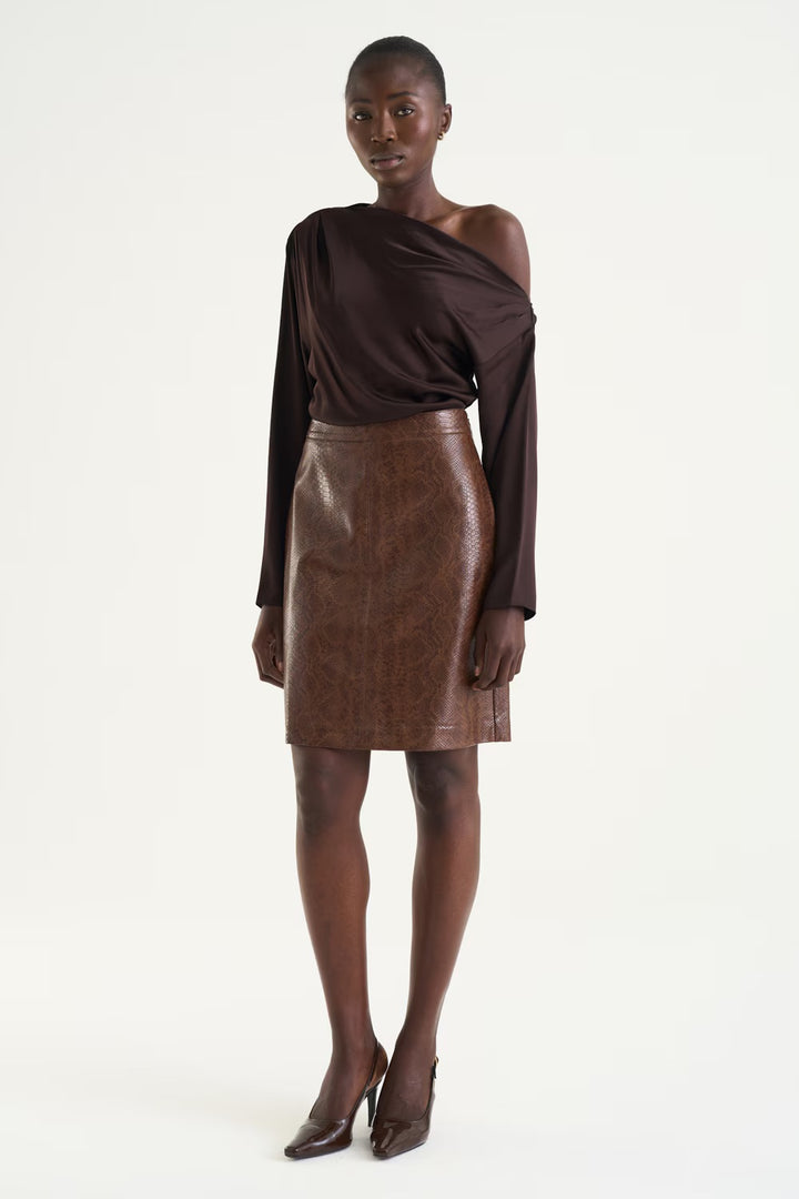 Victoria Satin Blouse  Mocha Brown