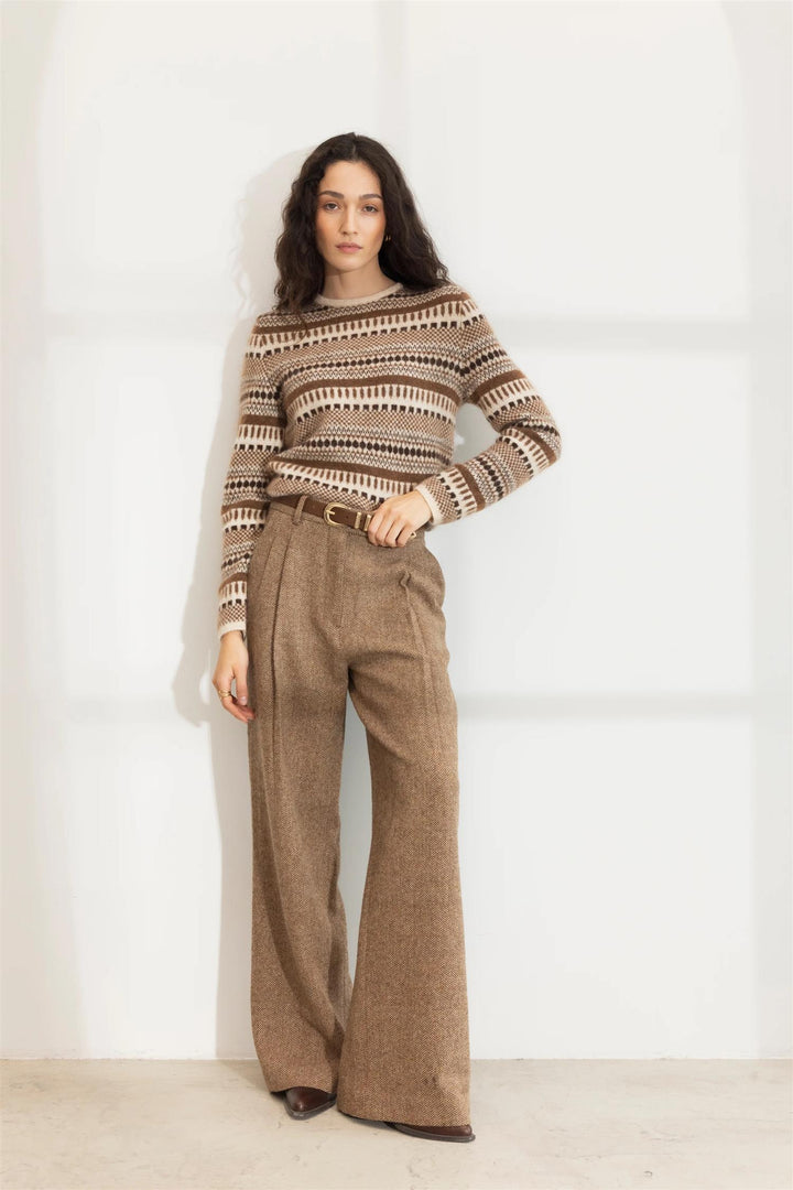 Ava Herringbone Trouser  Cognac Herringbone