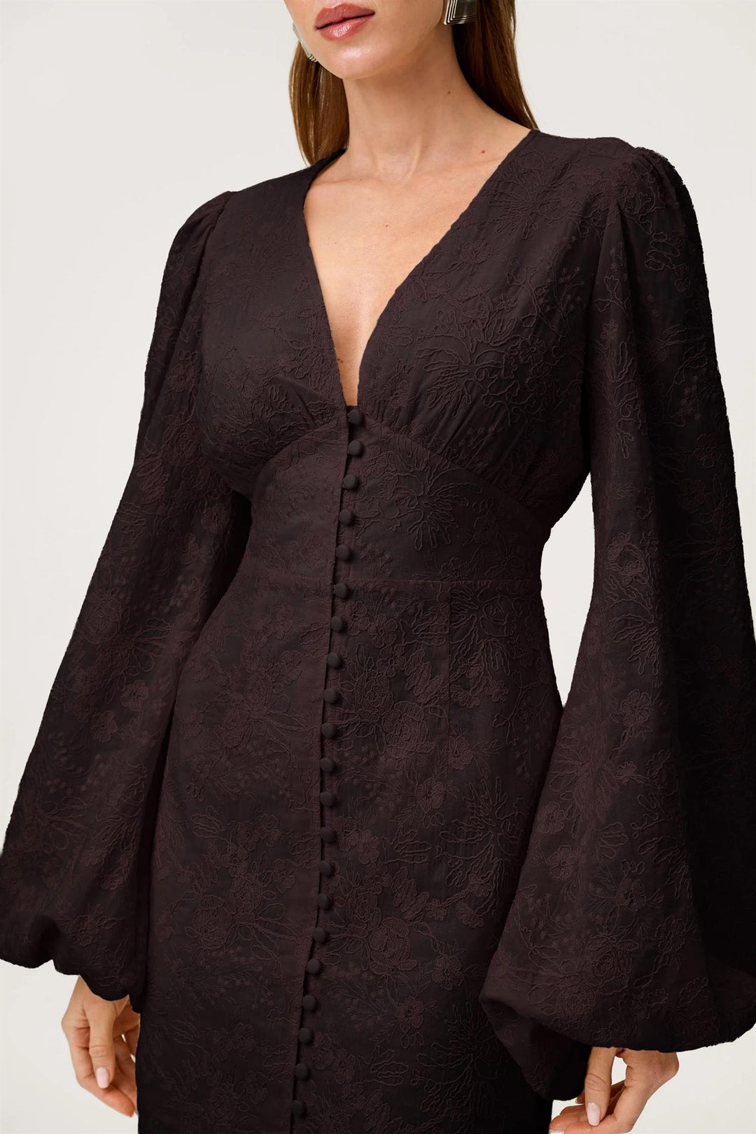 Florence Mini Dress  Brown Embroidery