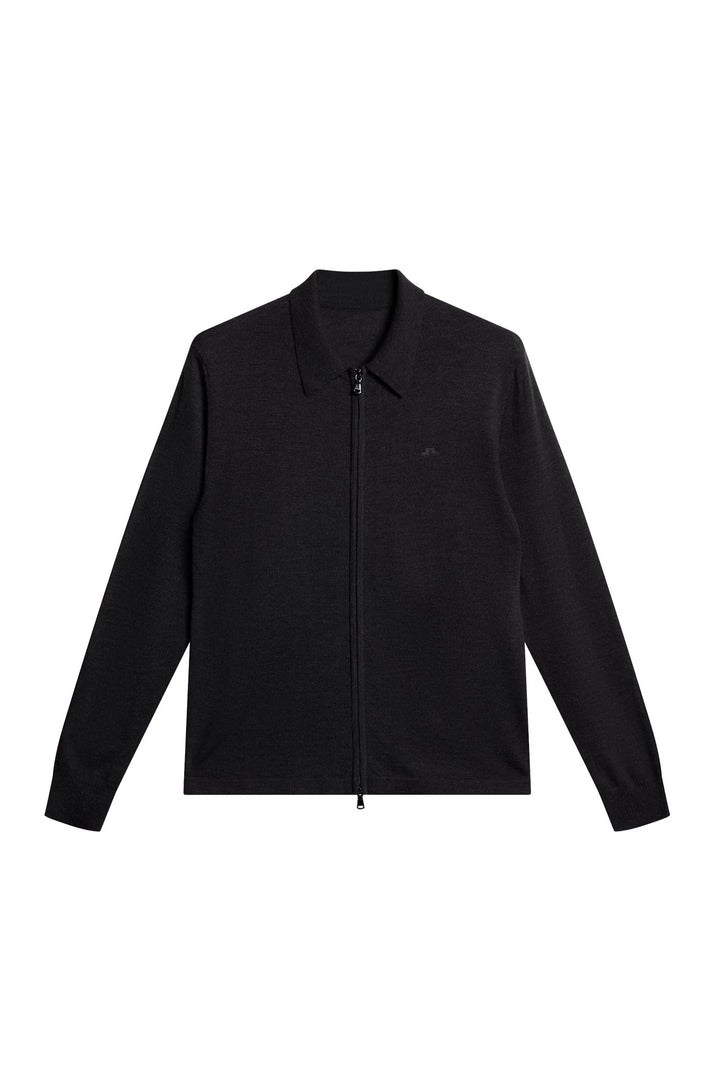 Kaleb Merino Zip Cardigan  Dark Grey Melange