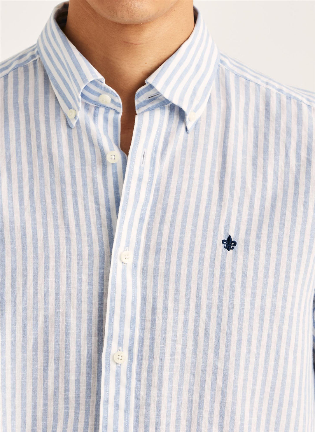 Douglas Linen Stripe Shirt-Classic Fit  Light Blue