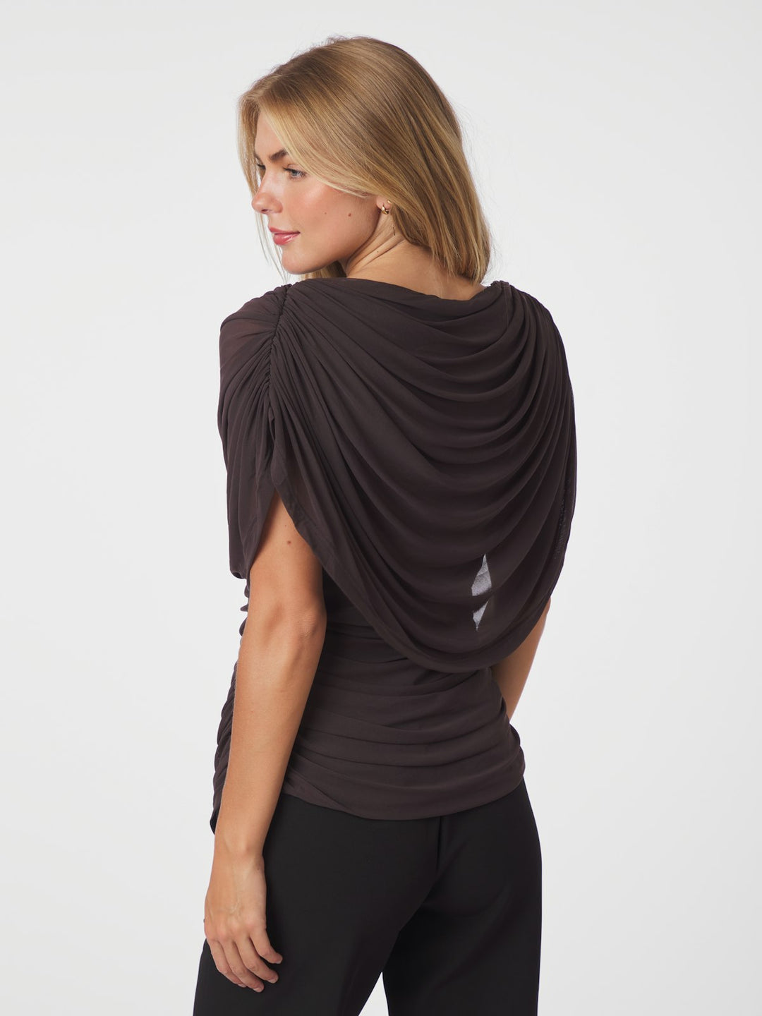 Cottuna Drapy Mesh Top  Brown