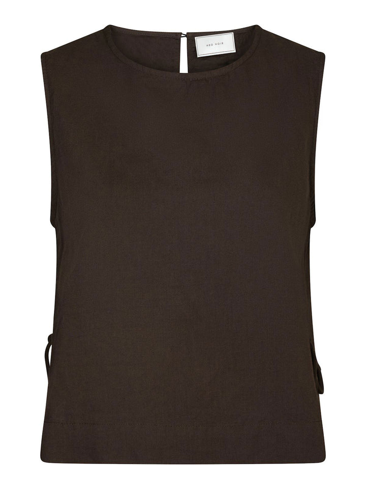 Svetlana Linen Top  Dark Brown