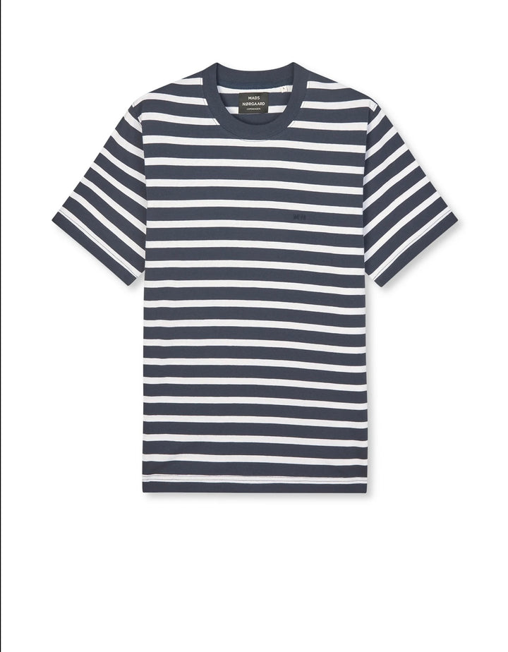 Cotton Jersey Stripe Frode Tee  White / Parisian Night