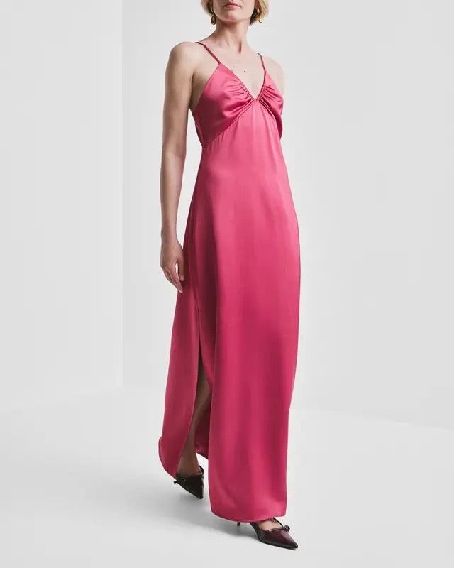 TAILORED SATIN STRAP DRESS  Raspberry