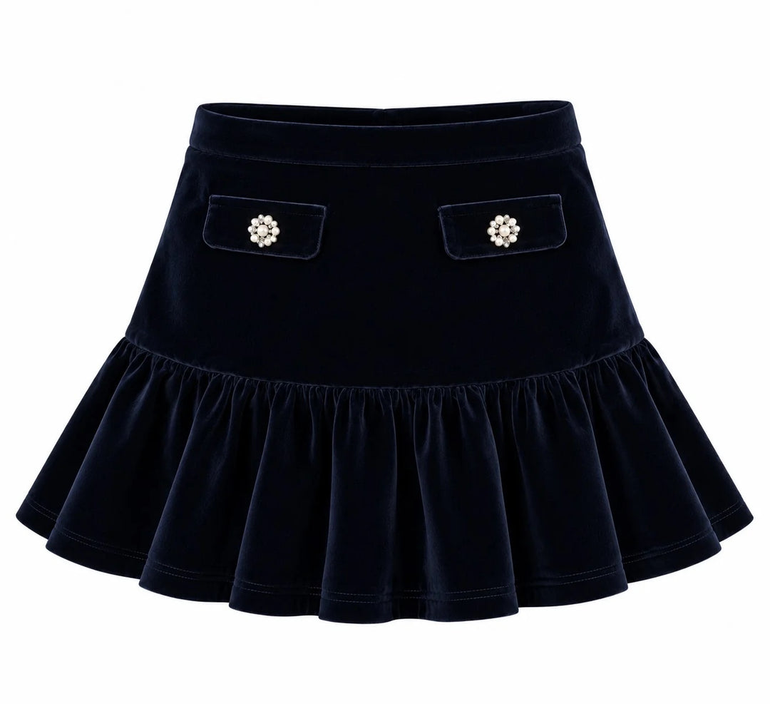Emilia velvet skjørt Dark Navy