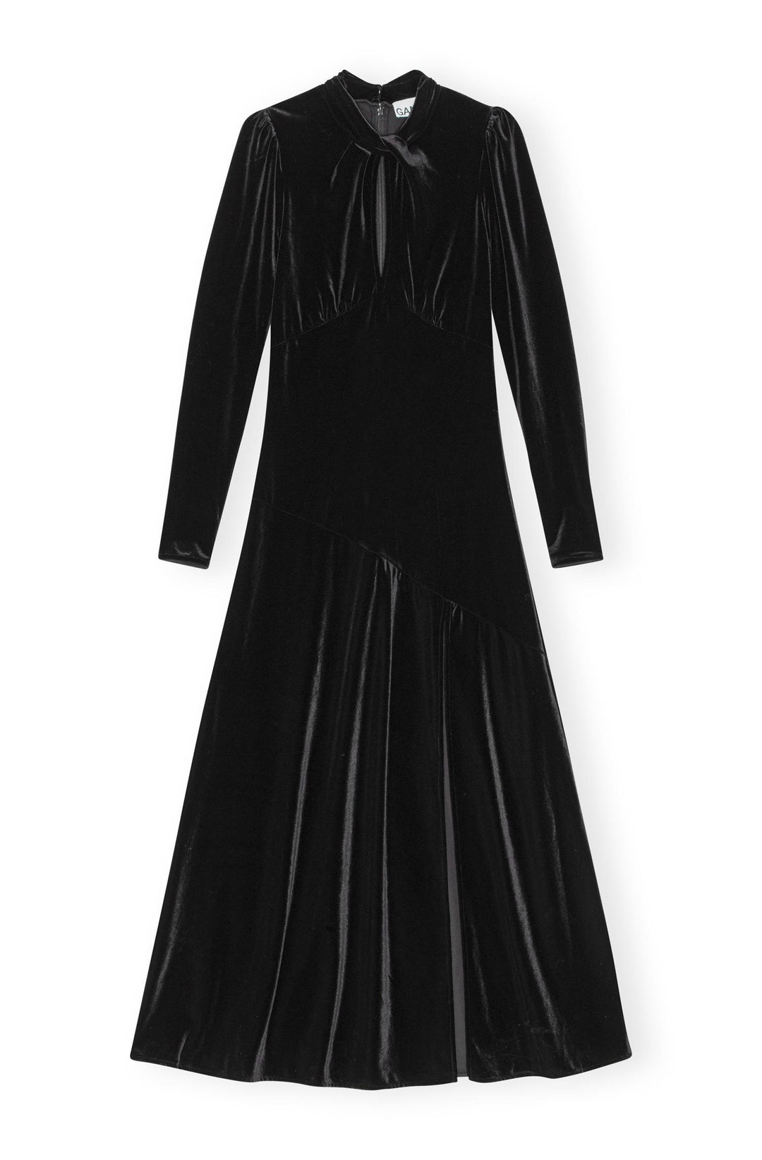 Velvet Jersey Gathered Long Dress  Black