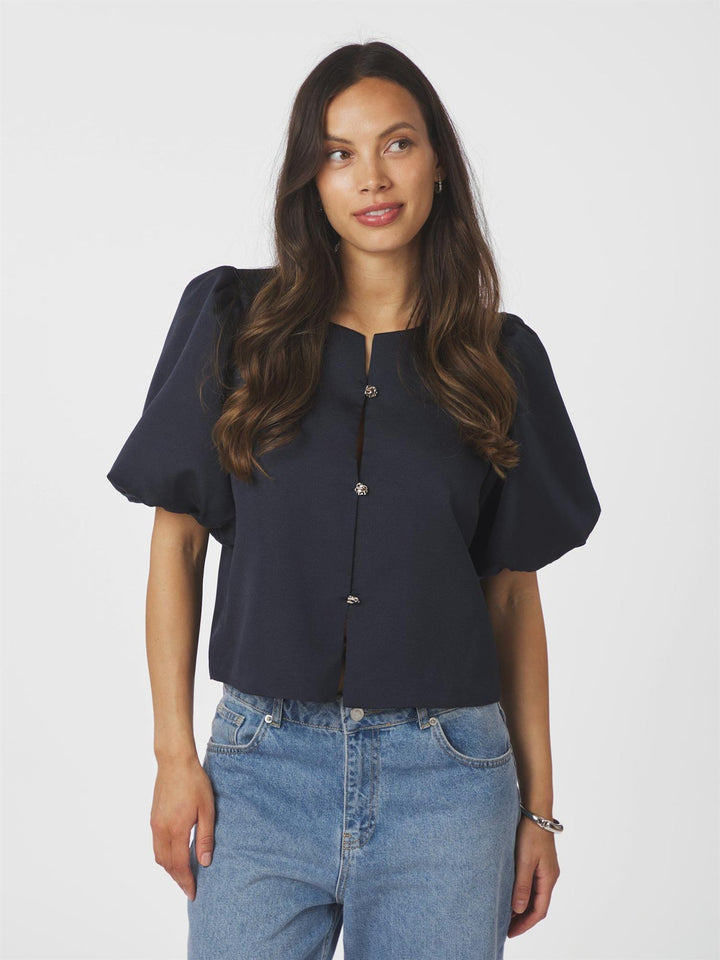 AISA DULL SATIN BLOUSE  Navy