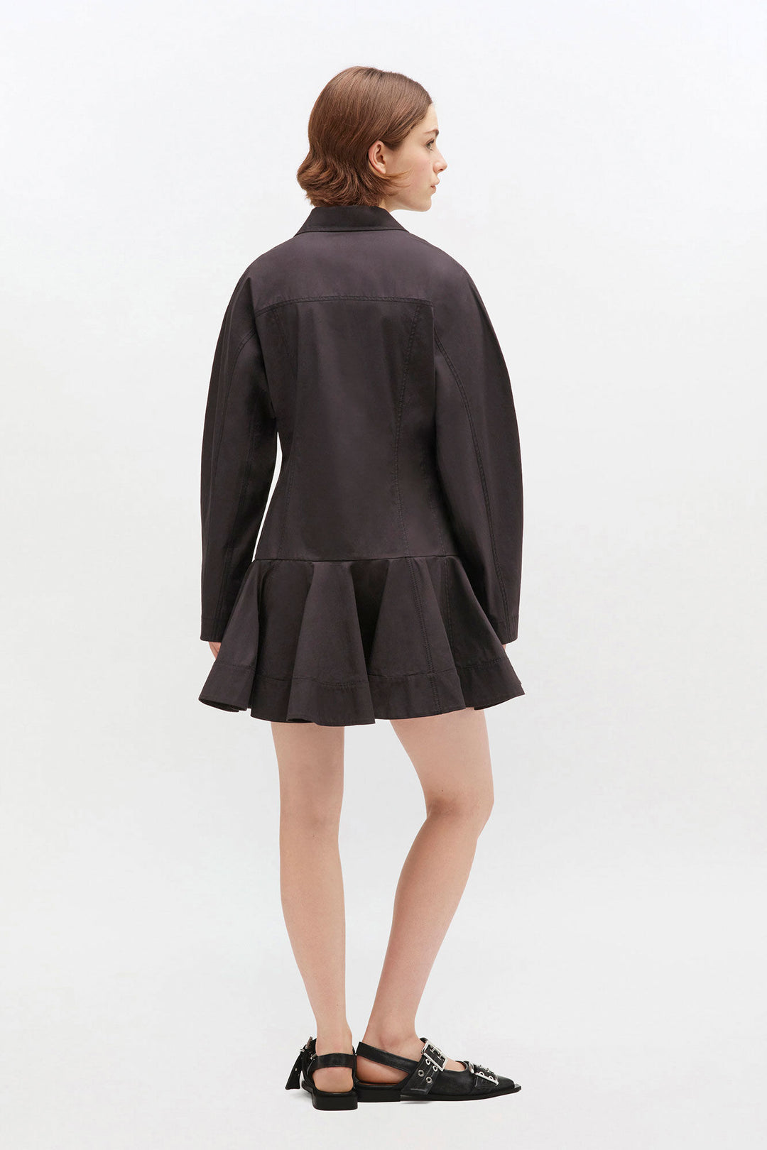 Stretch cotton buttoned mini dress  099-Black