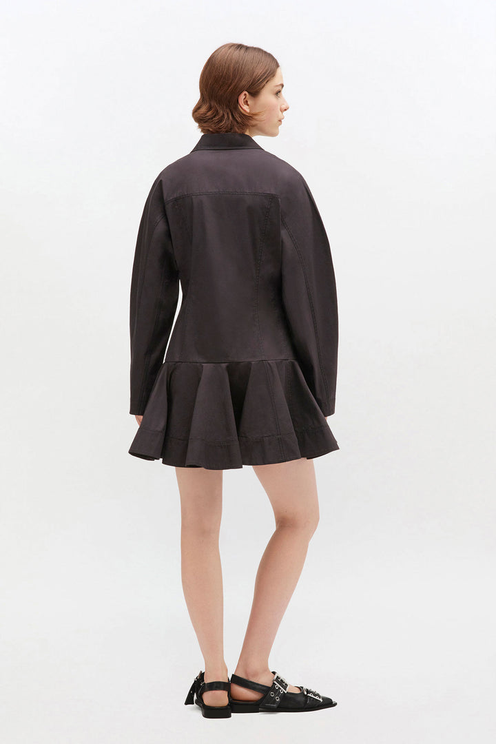 Stretch cotton buttoned mini dress  099-Black