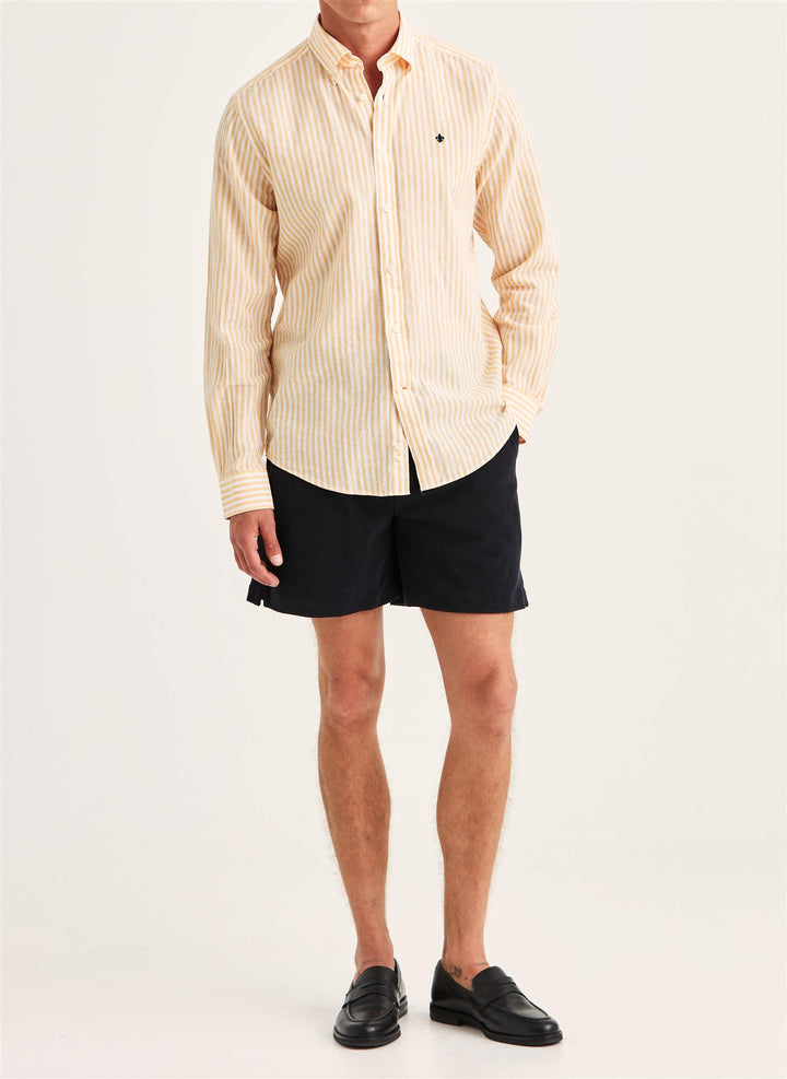 Douglas Linen Stripe Shirt-Classic Fit  Orange