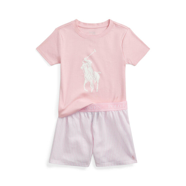 PRINTED TEE/SHORT SLEEP SET  White / Carmel Pink