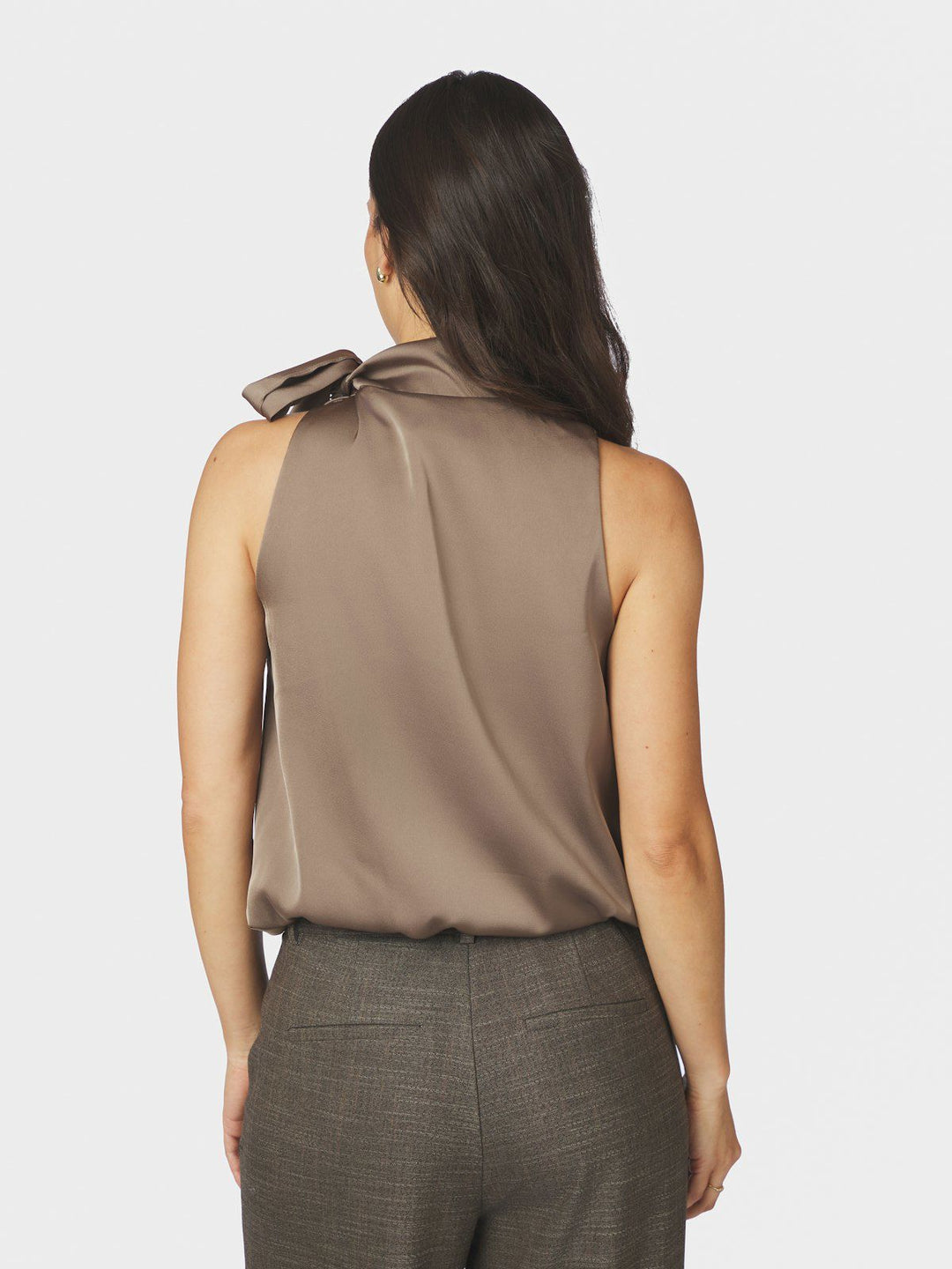 Veda Drapy Satin Top Dark Taupe