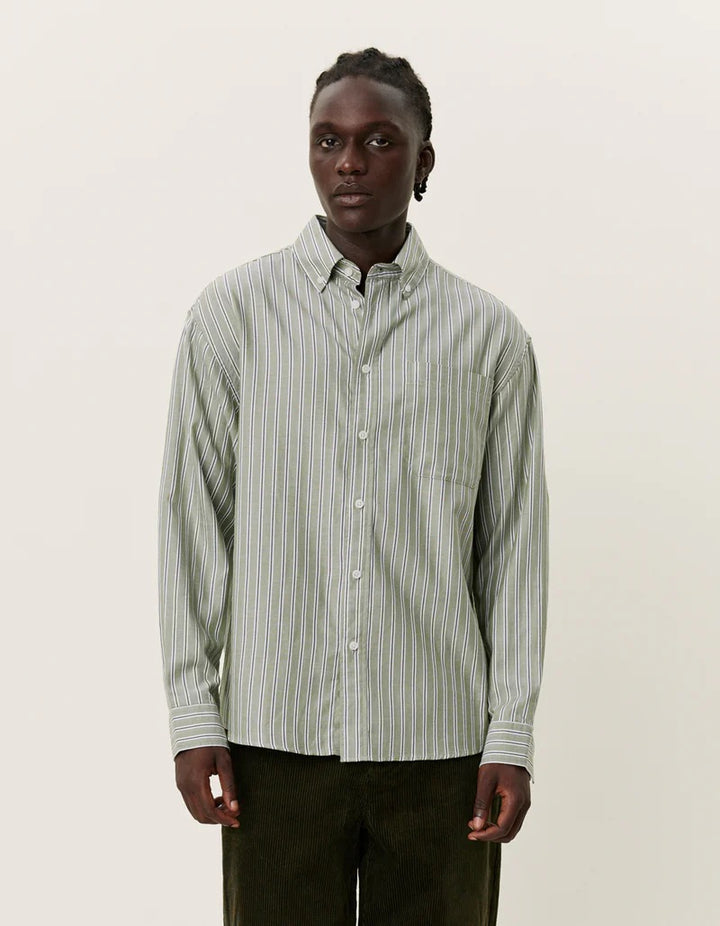 Kolton Herringbone Poplin Shirt  White/Chive Green