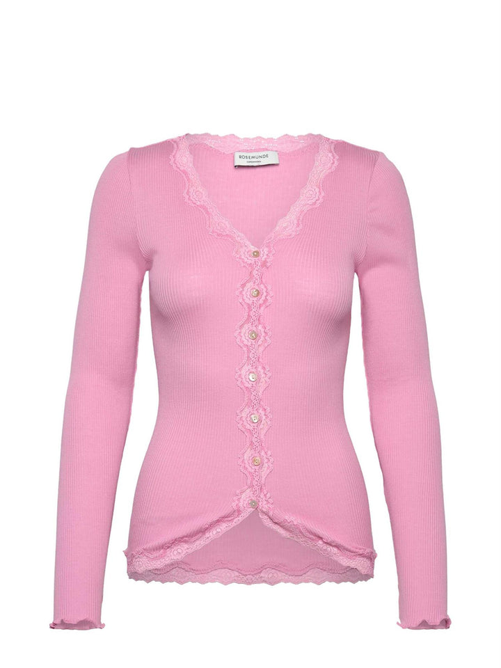 Babette LS V-neck Regular Lace Cardigan  Prism Pink