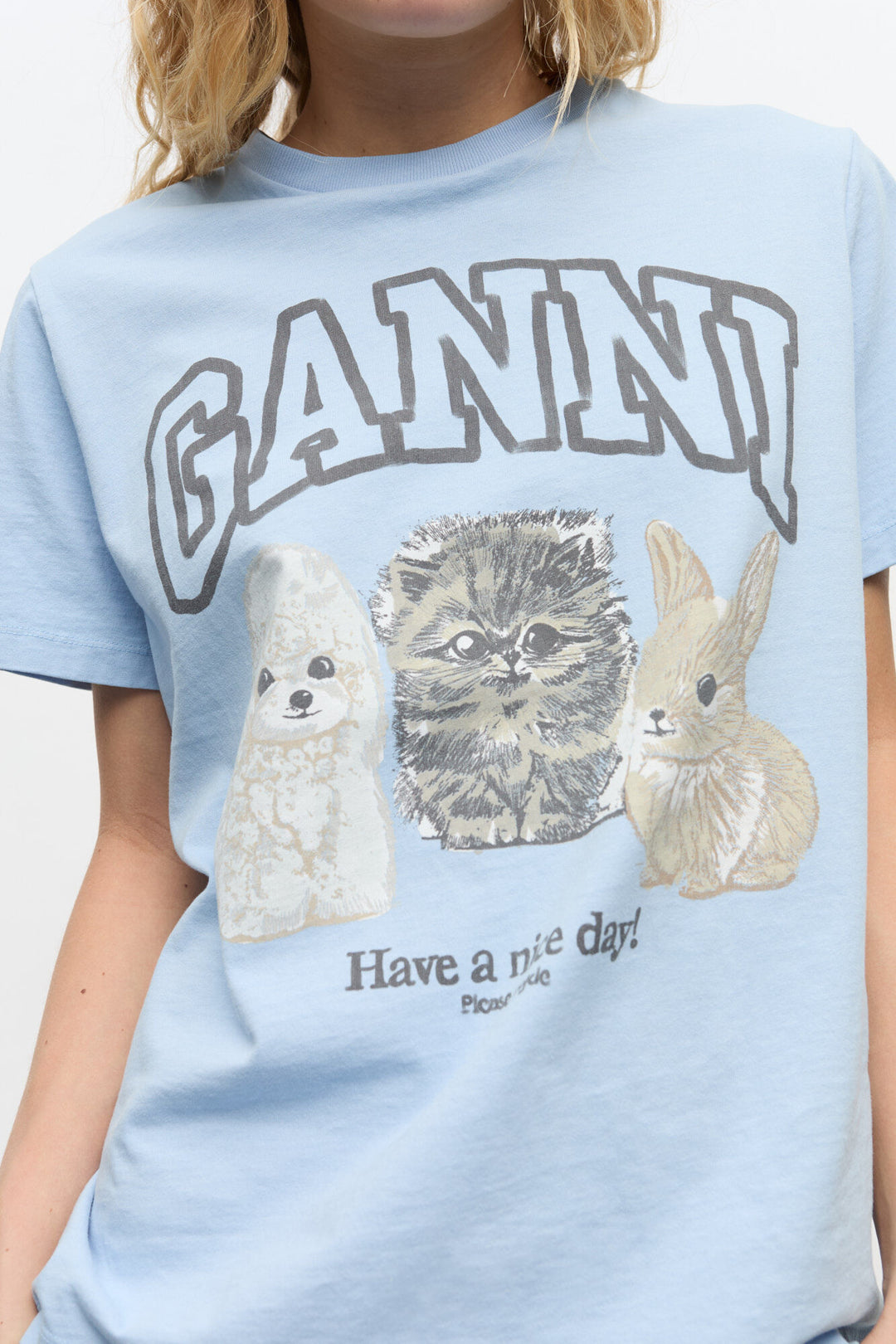Basic Cotton Jersey Animals Relaxed T-shirt  Chambray Blue