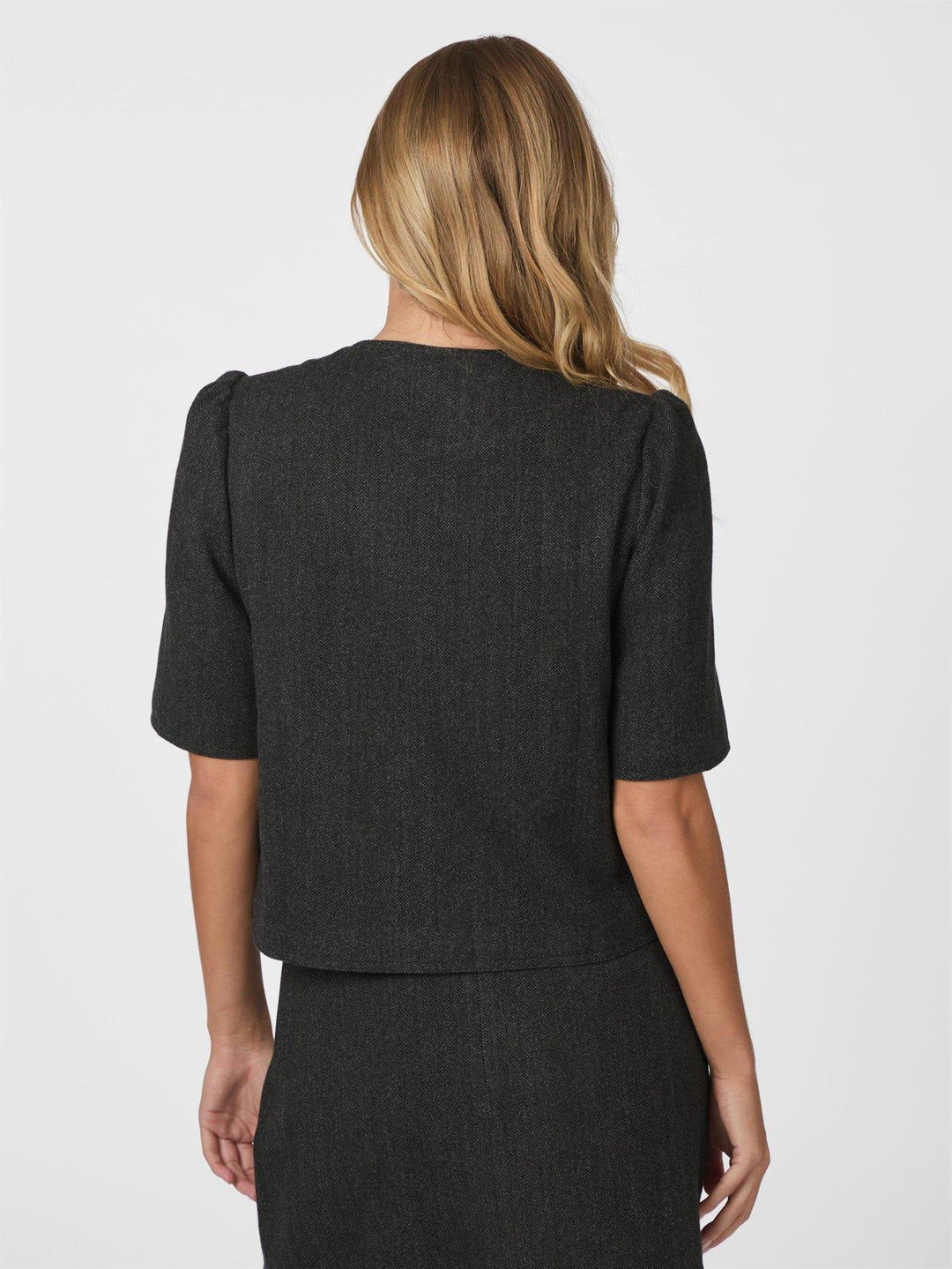 Xanthe Herringbone Blazer  Dark Grey