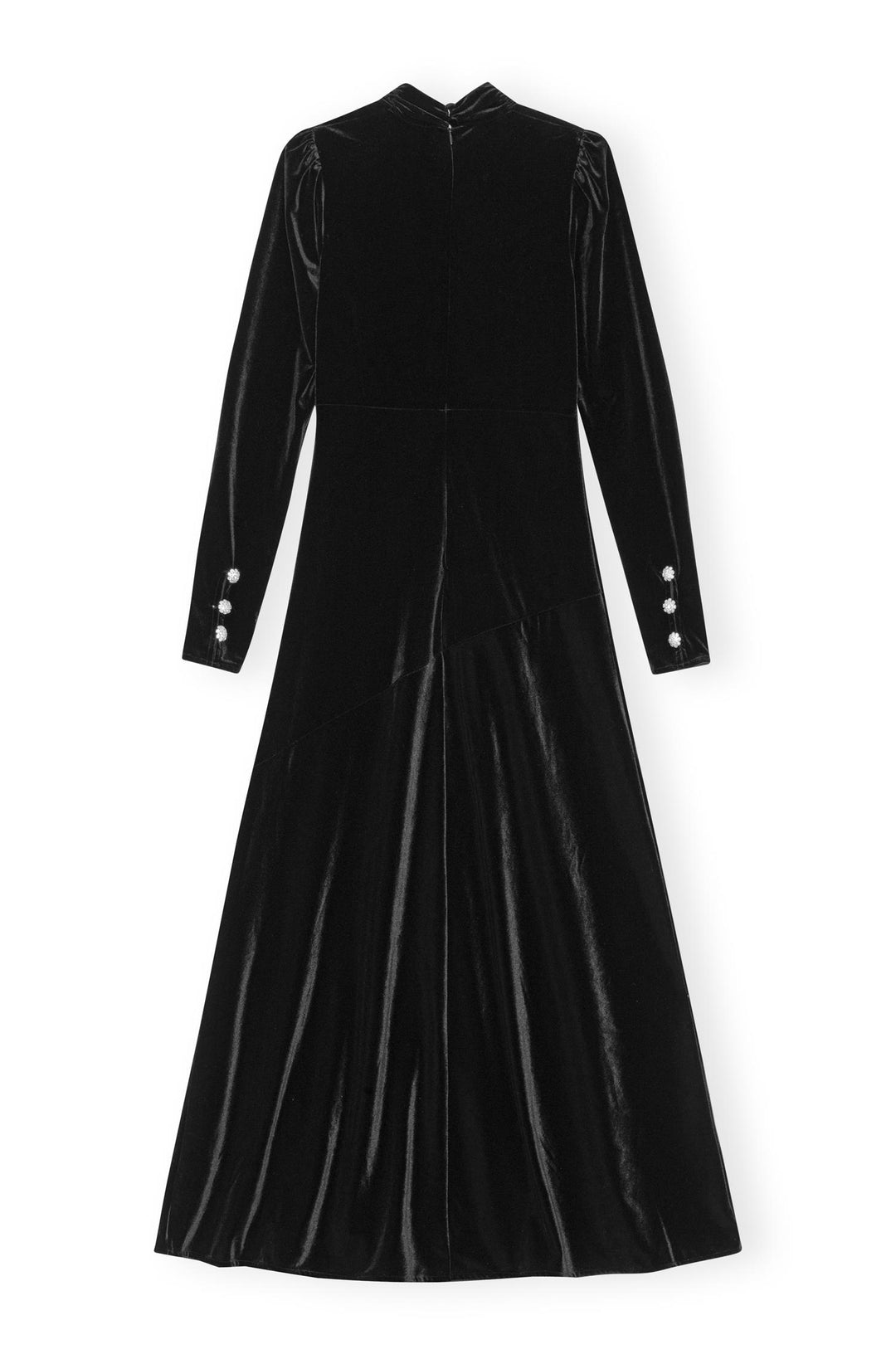 Velvet Jersey Gathered Long Dress  Black