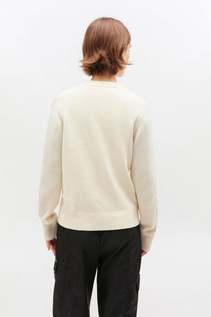 Graphic Wool Mix Fluffy Puppy Love Crewneck  Egret