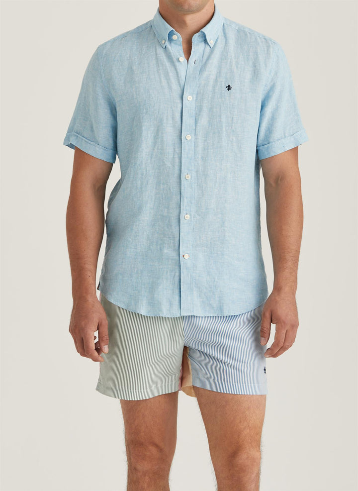 Douglas Linen SS Shirt-Classic Fit  Blue