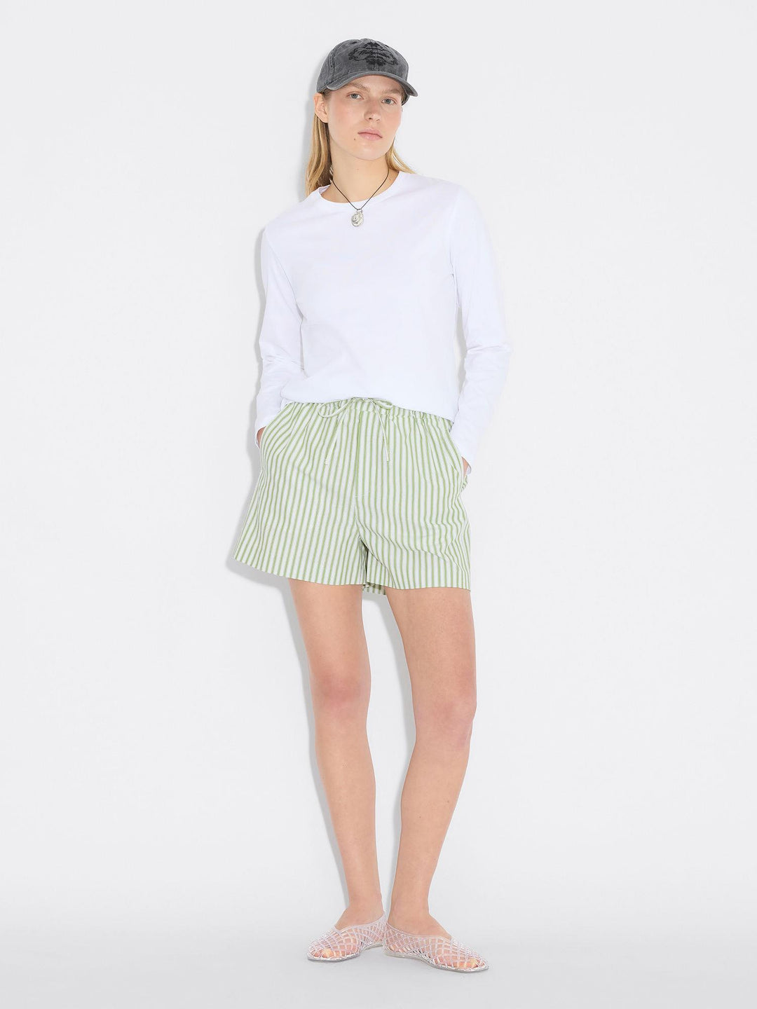 Loose Stripe Shorts  Green Stripe