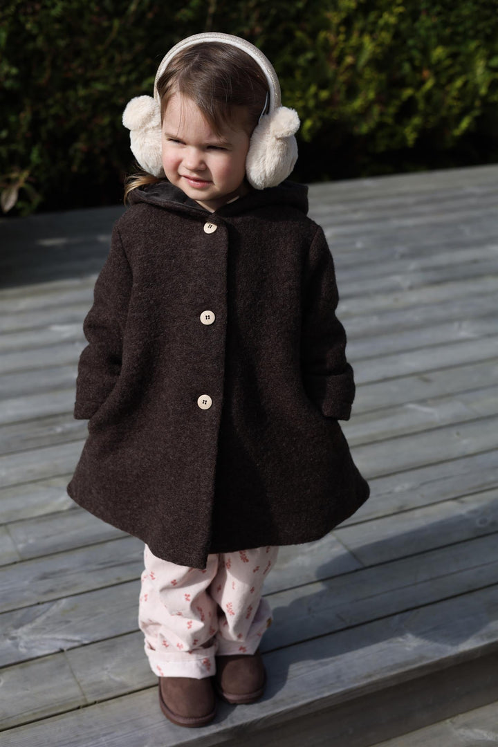 Coat Hood Wool w. Lining  Dark Brown Melange