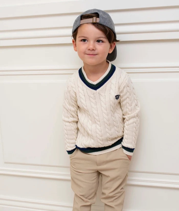 Cable Knit V-neck Sweater  Off White