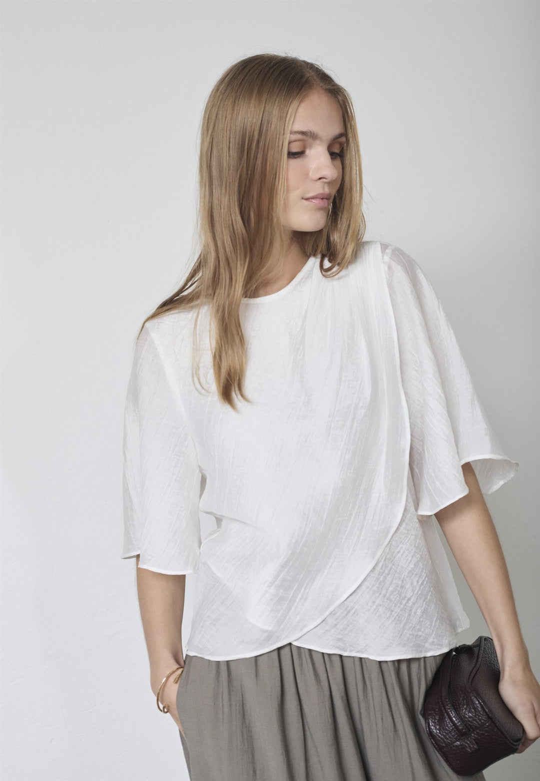 ConnyCC Drape SS blouse  White