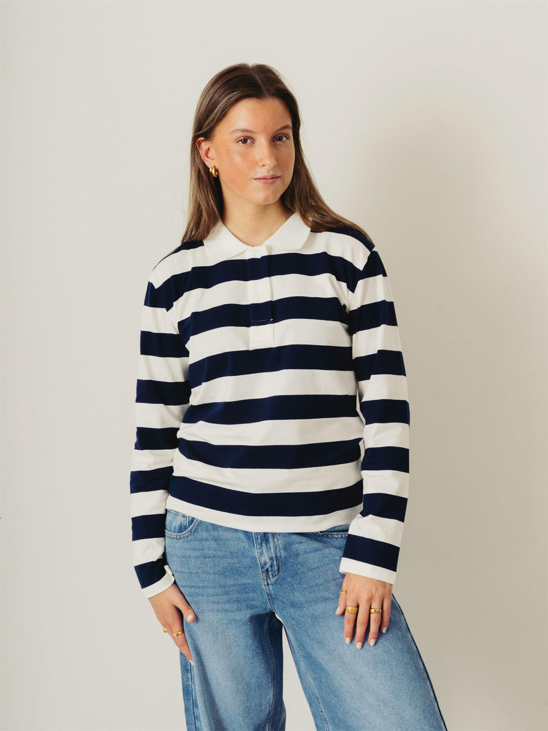 Grante Stripe Ls Polo Tee  Navy