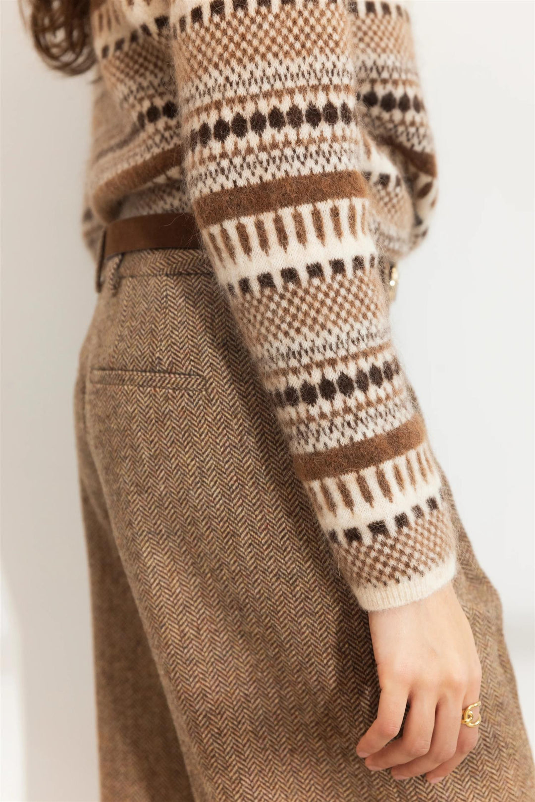 Ava Herringbone Trouser  Cognac Herringbone