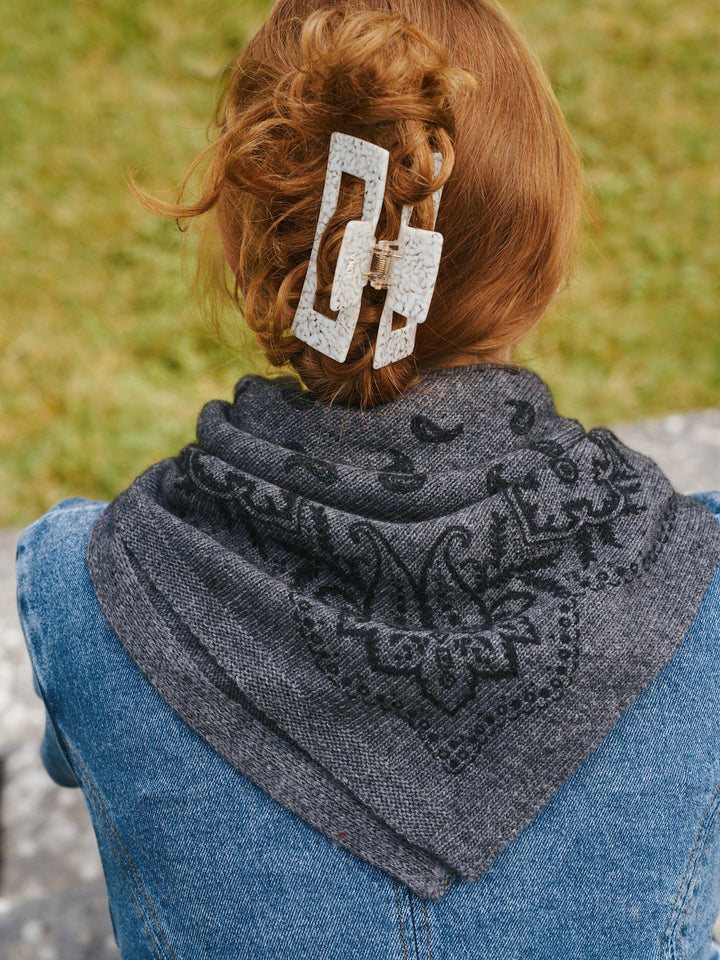 Adelina Paisley Knit Scarf Antracit Melange