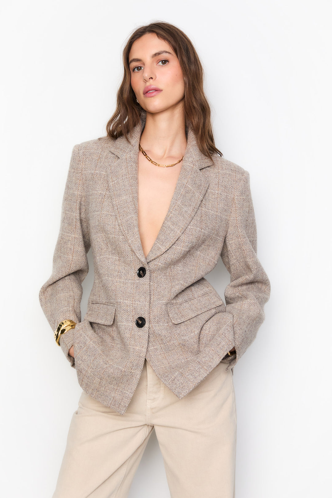 Brook Check Blazer  Taupe Herringbone