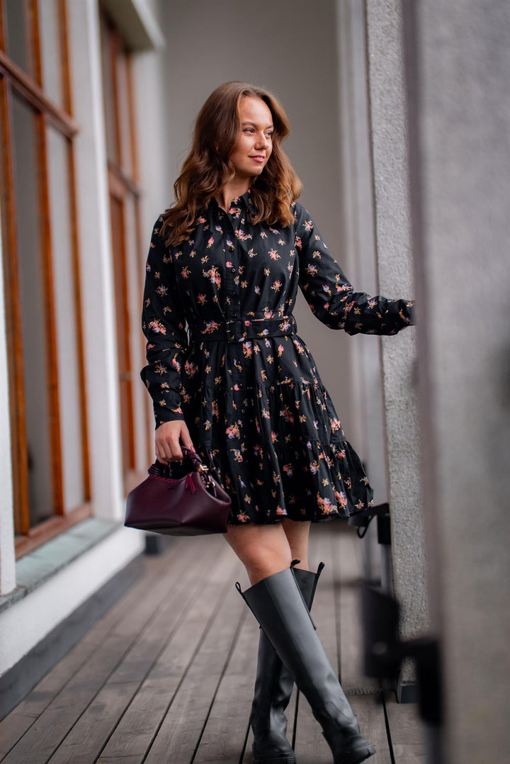 Winter Cotton Shift Dress  Petite Flowers