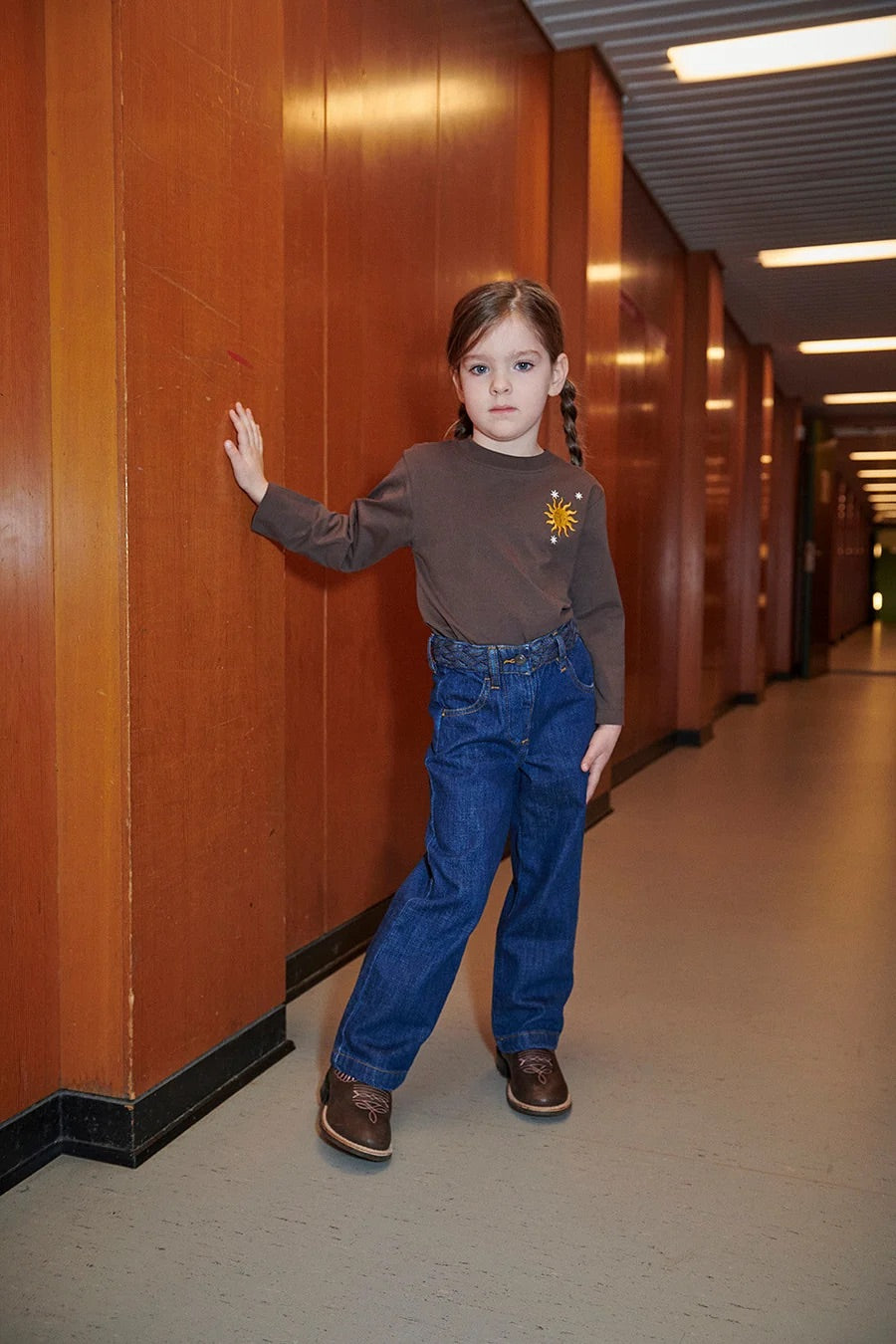 DENIM JEANS W. BRAID WAIST - WIDE FIT  Indigo Blue Wash