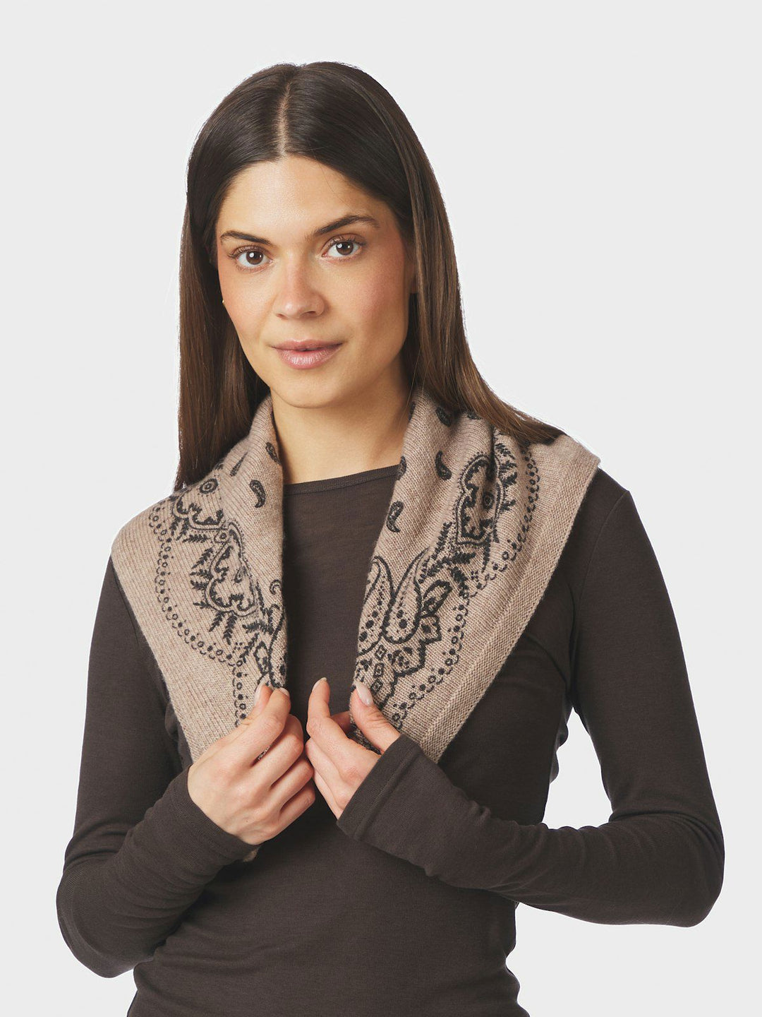 Adelina Paisley Knit Scarf  Beige Melange