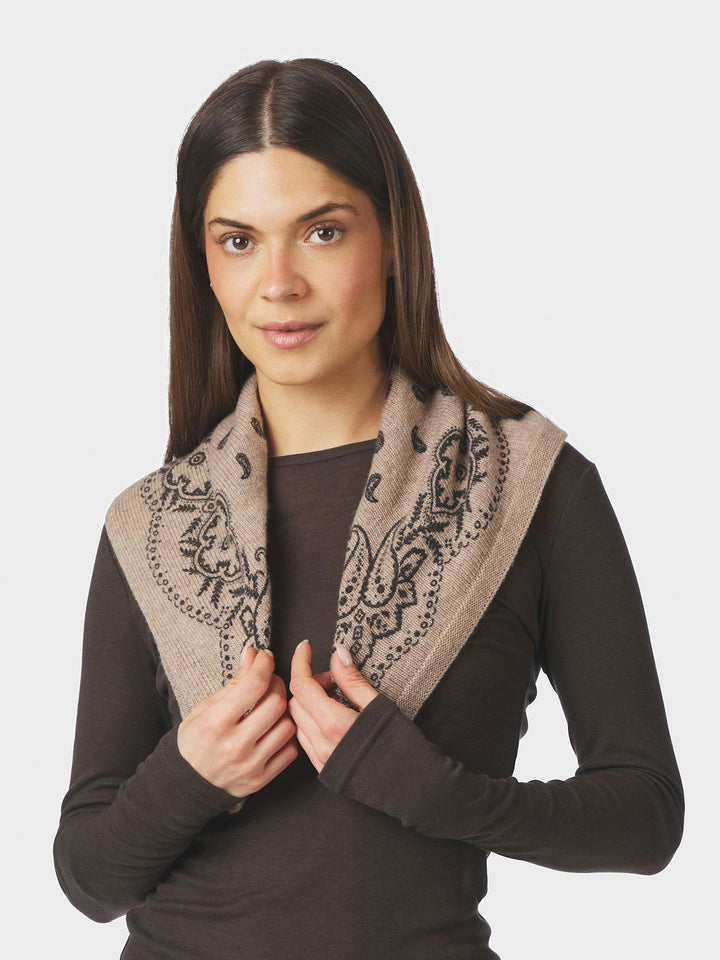 Adelina Paisley Knit Scarf  Beige Melange