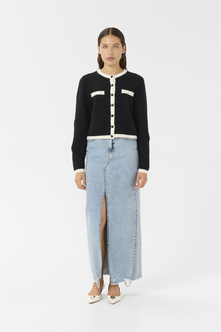 GZALPHA LS CONTRAST CARDIGAN  Ivory/Black Comb