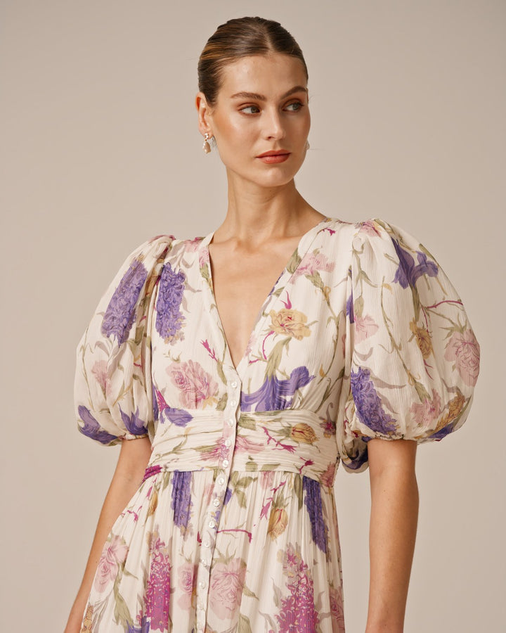 Chiffon Midi Dress  Flower Garden