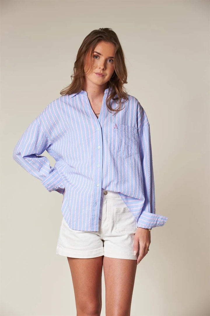 VENICE Seersucker Butcher Stripe  Blue/Pink