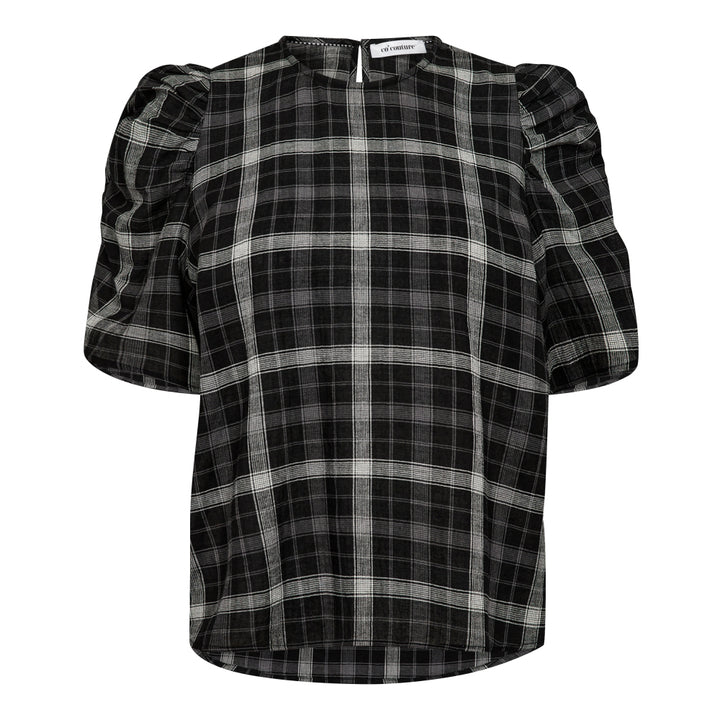 SallyCC Check SS Blouse  Black
