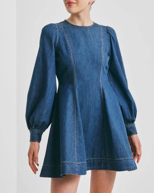 Denim Fitted Dress  Denim Blue