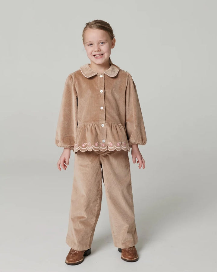 CORDUROY BLOUSE W. EMB.  Beige