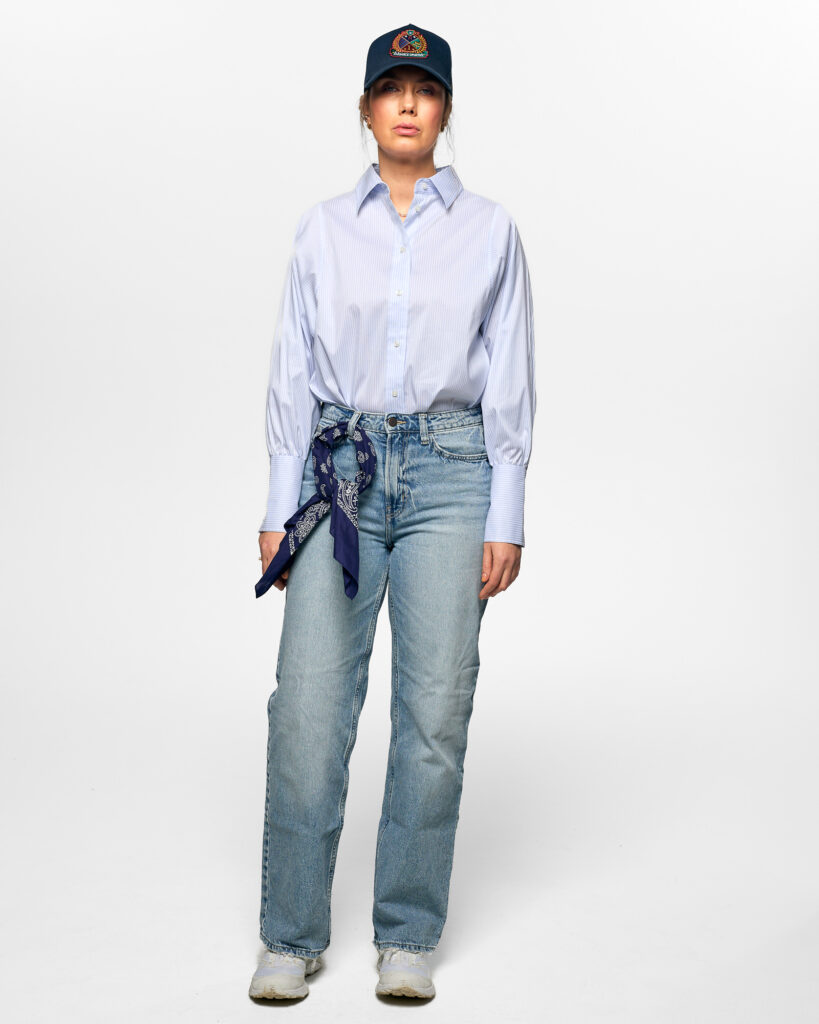 Anne-white with Sky/Navy stripes  Skyblue /White