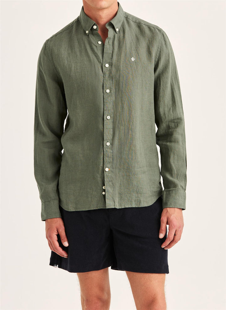 Douglas Linen Shirt-Classic Fit  Olive