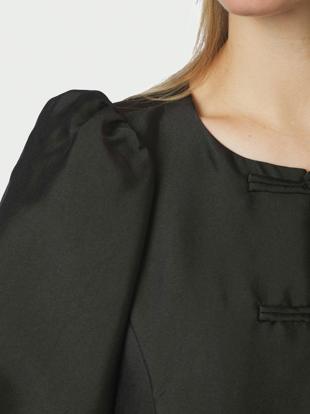 Anela Mandarin Dull Satin Blouse Black