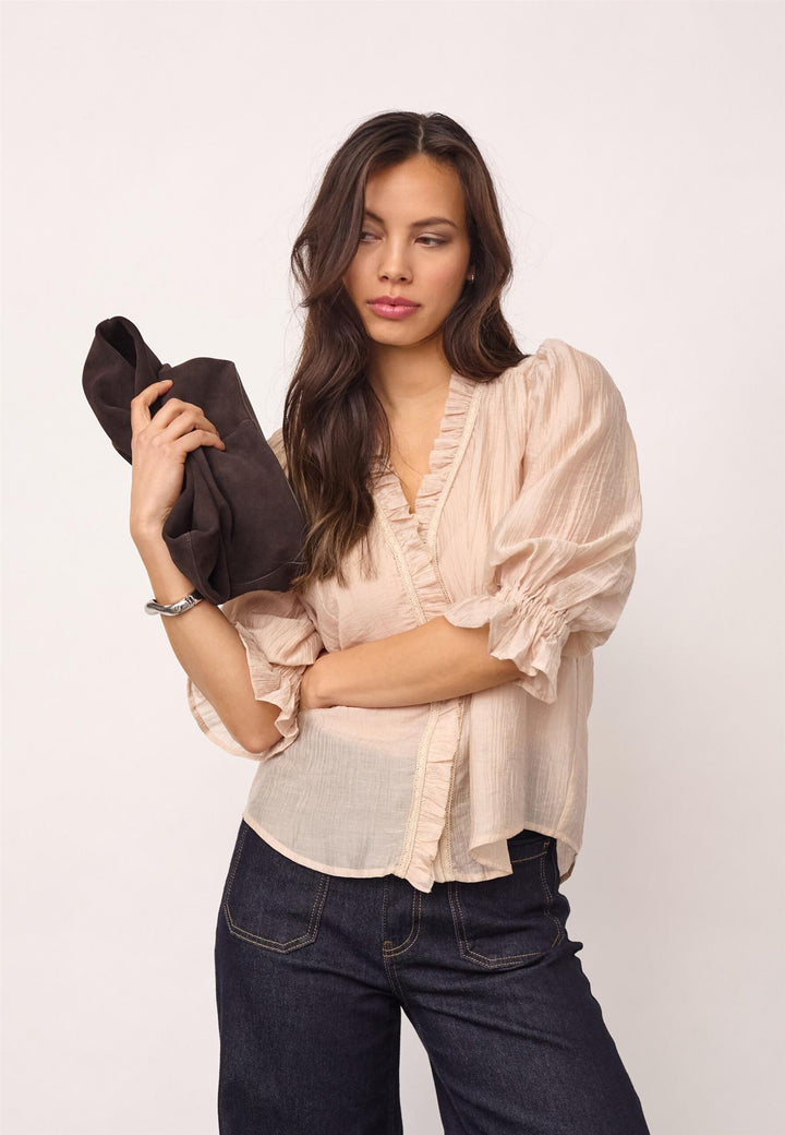 AviCC Lace SS V-Blouse  Mink